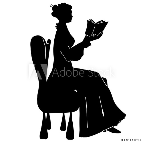 500x500 Freehand Reading Woman Silhouette Vintage Sitting Female