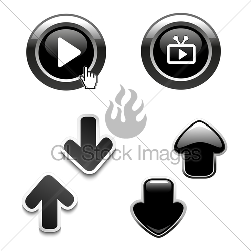 500x500 Vector Icons Of Arrows, Video Play Button Gl Stock Images