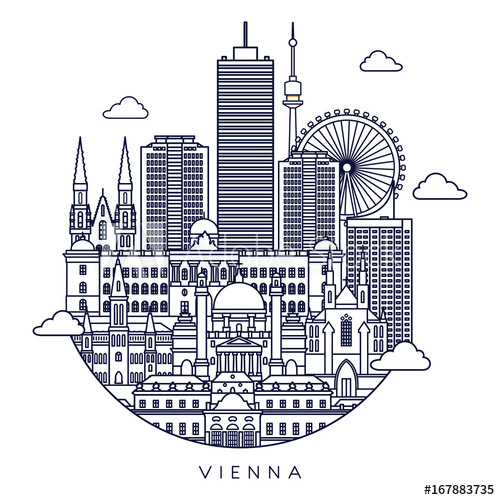 500x500 Vienna Skyline Vector Line Illustration