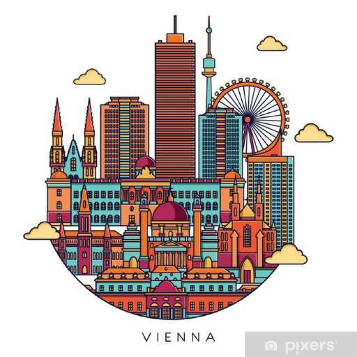 700x700 Vienna Skyline Vector Line Illustration Wall Mural