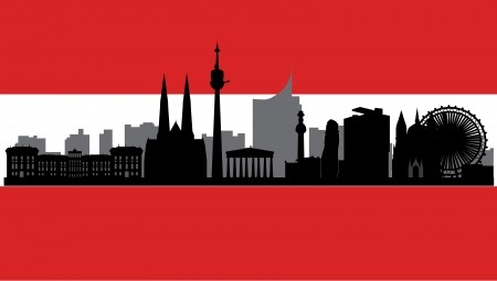 450x255 Vienna Skyline With Flag Royalty Free Vector Graphics