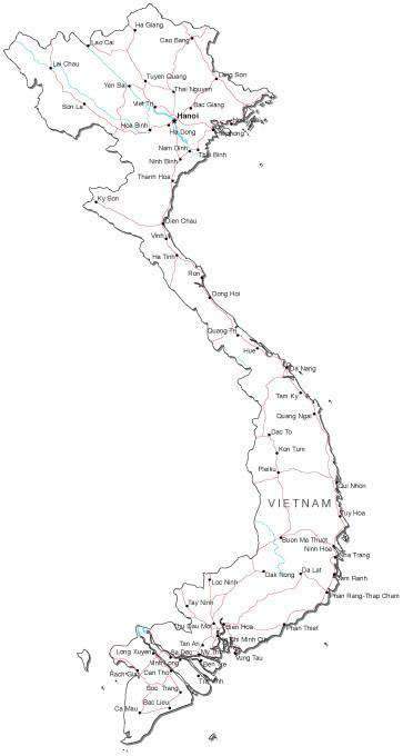 363x680 Vietnam Black White Road Map In Adobe Illustrator Vector Format