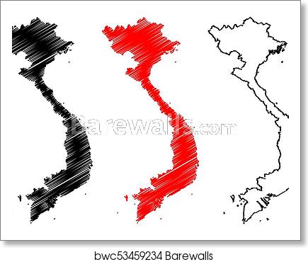 435x370 Vietnam Map Vector, Art Print Barewalls Posters Prints