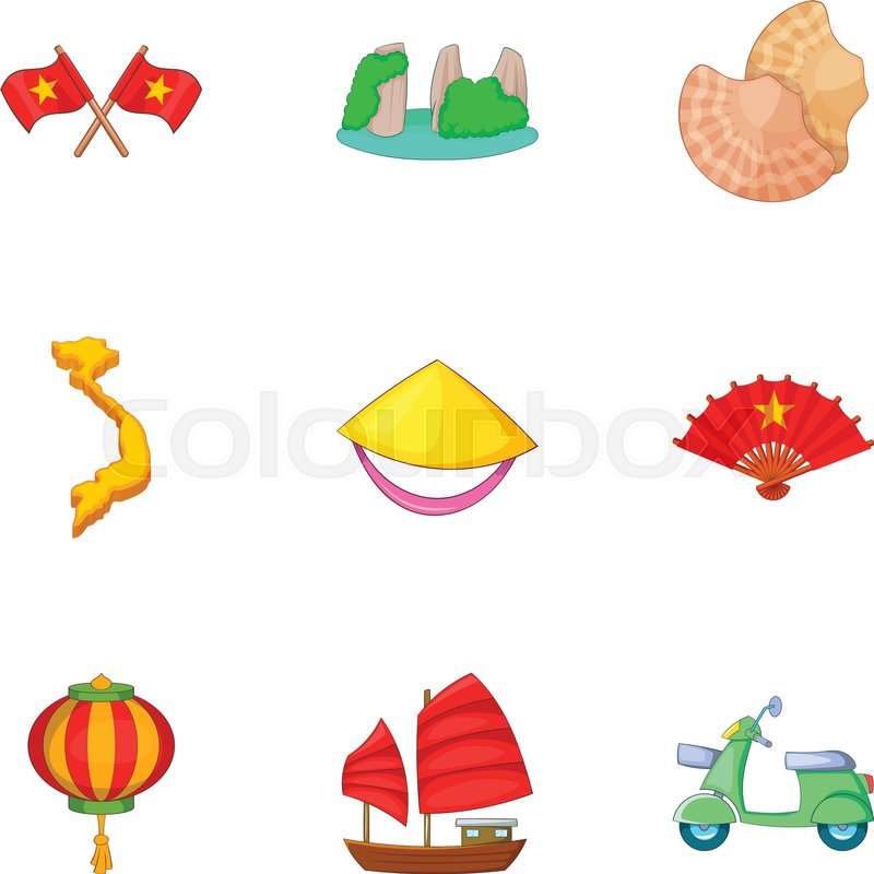 800x800 Typical Vietnam Icons Set Cartoon Set Stock Vector Colourbox