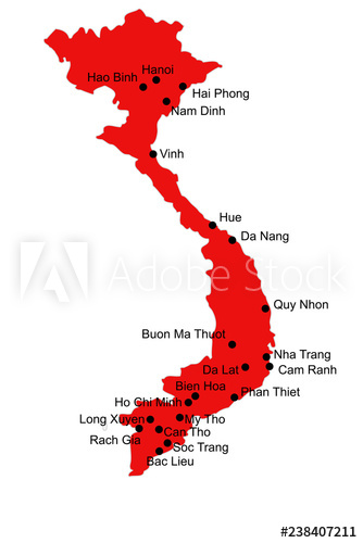 334x500 Vietnam Vector Map With Major Cities Urban Agglomerations