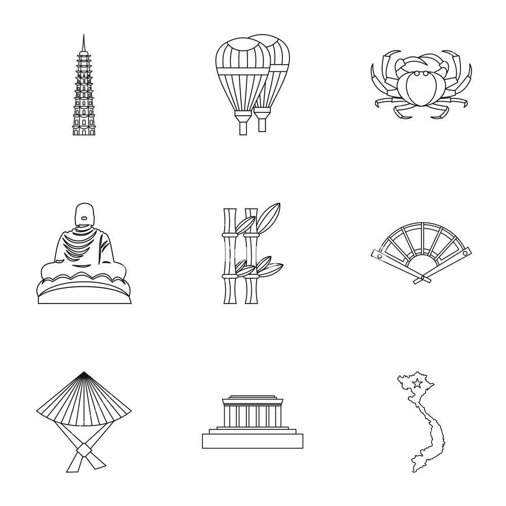 1000x1000 Country Vietnam Icons Set Outline Illustration Of Country