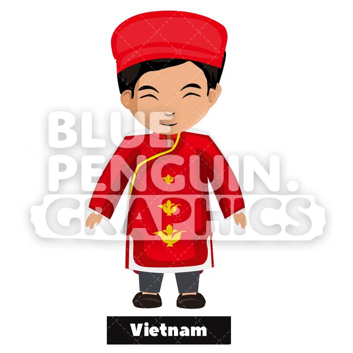 700x700 Cute Boy With Traditional Costume From Vietnam Vector Cartoon