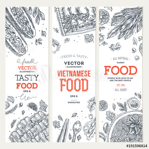 500x500 Vietnamese Food Banner Collection Linear Graphic Vector