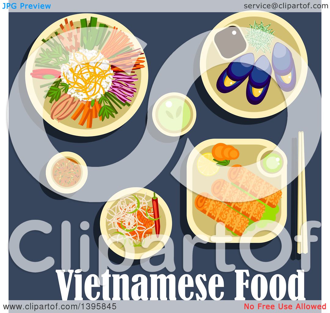 1080x1024 Clipart Of A Meal Of Vietnamese Cuisine, With Text On Blue