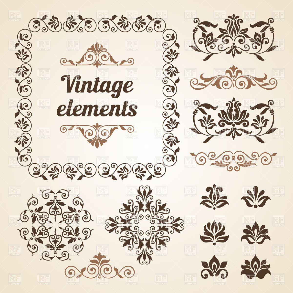 1200x1200 Set Of Vintage Vignettes, Flowers And Design Elements Vector Image