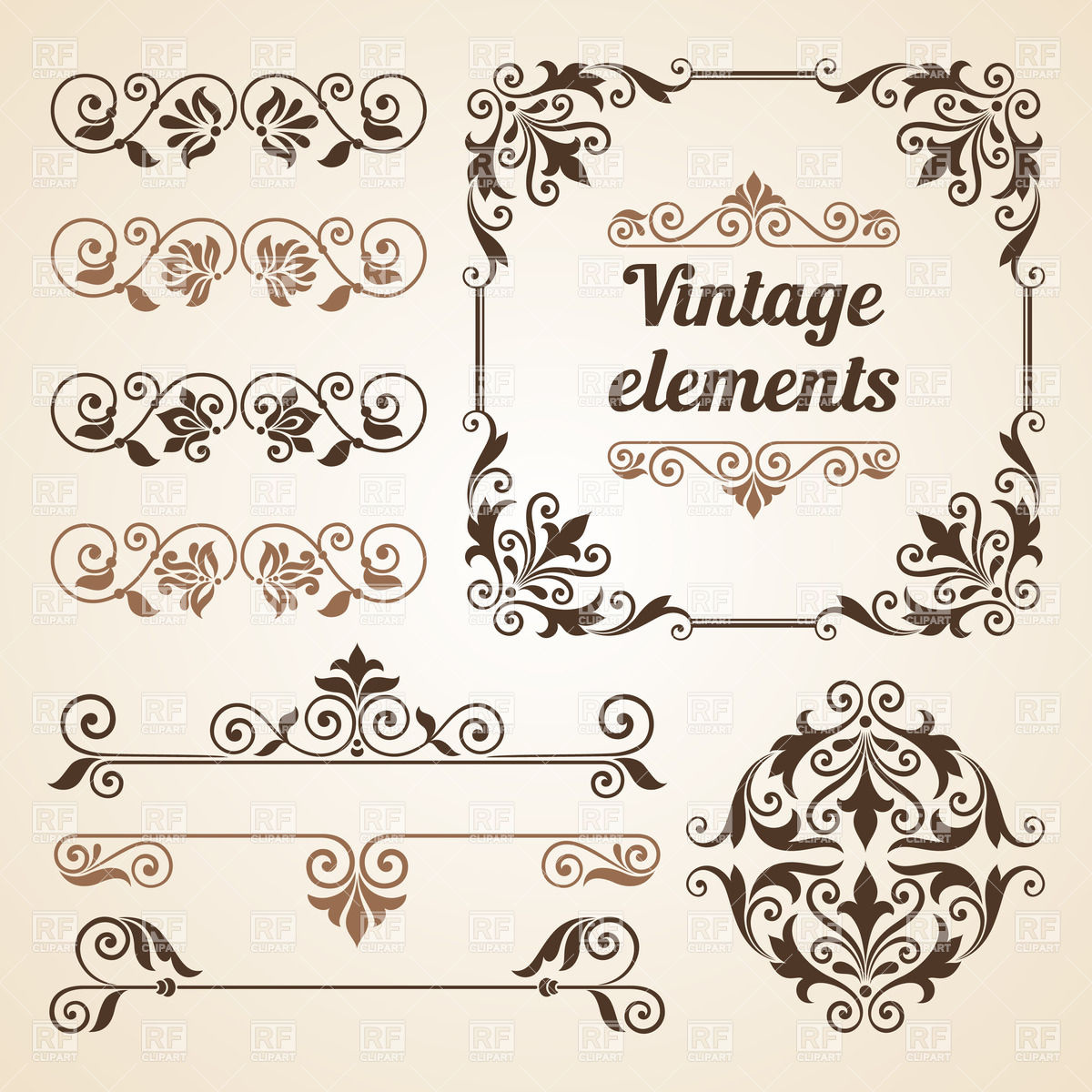1200x1200 Set Of Vintage Vignettes And Design Elements Vector Image