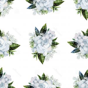 300x300 Stock Illustration Watercolor Gardenia Gypsophila Pattern Vignette