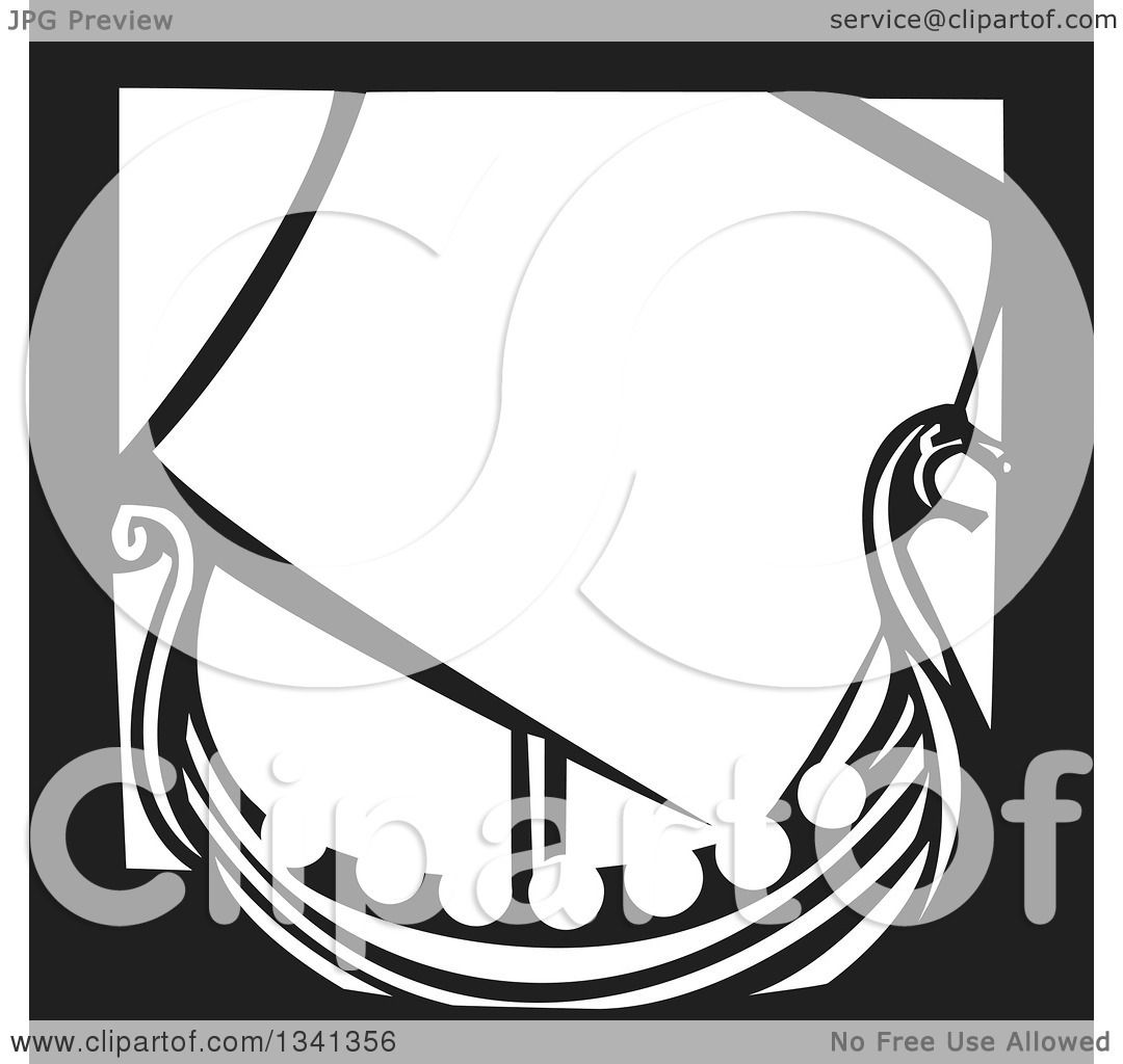 1080x1024 Clipart Of A Black And White Woodcut Dragon Viking Ship