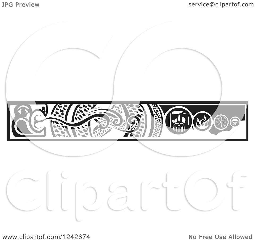 1080x1024 Clipart Of A Black And White Woodcut Serpent And Viking Border