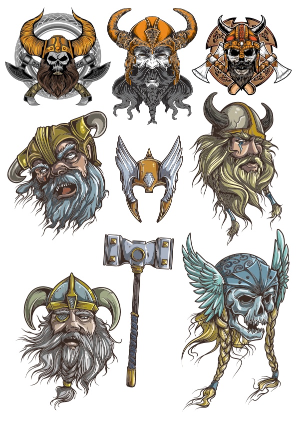 595x842 Viking Warrior Head Vector Set Free Vector Download In Cdr