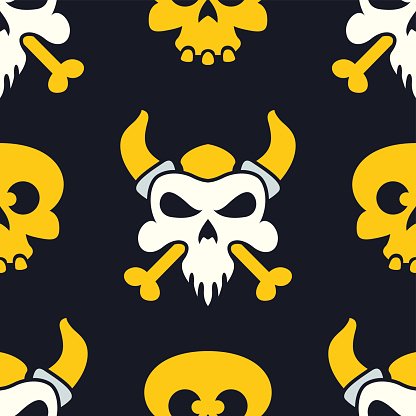 Viking Skull Seamless Vector Pattern Design On Dark Background 416x416 Viking Skull Seamless Vector Pattern Design On Dark Background