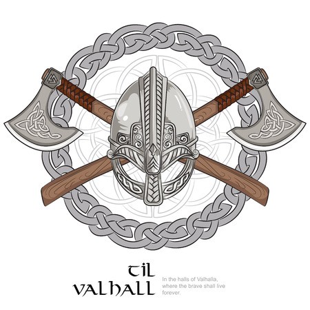 Viking Helmet, Crossed Viking Axes And In A Wreath Of Scandinavian 450x450 Viking Helmet, Crossed Viking Axes And In A Wreath Of Scandinavian