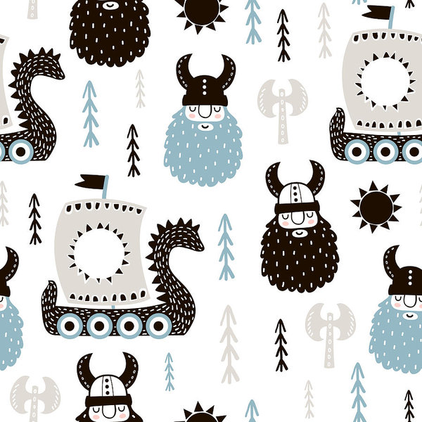 Childish Seamless Pattern With Vikings Trendy Scandinavian Vector 600x600 Childish Seamless Pattern With Vikings Trendy Scandinavian Vector