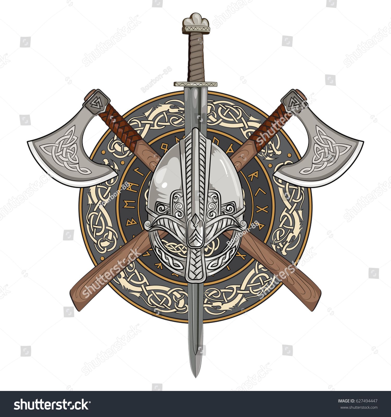 1500x1600 Viking Helmet, Crossed Viking Axes And In A Wreath Of Scandinavian