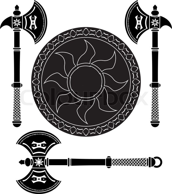 709x800 Fantasy Shield And Swords Of Vikings Stock Vector Colourbox