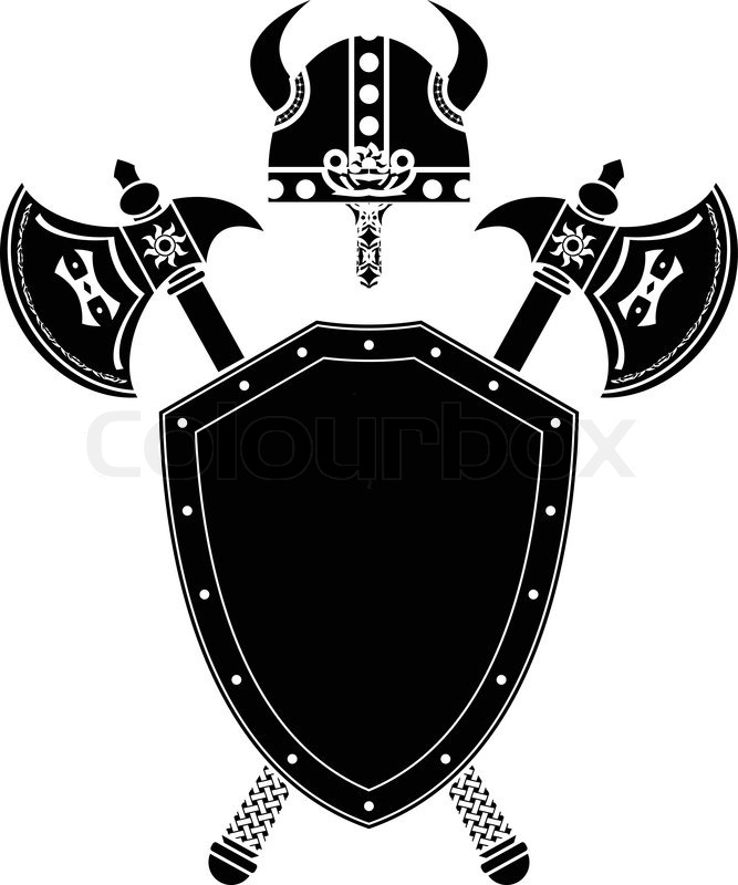 667x800 Shield, Axes And Viking Helmet Stock Vector Colourbox