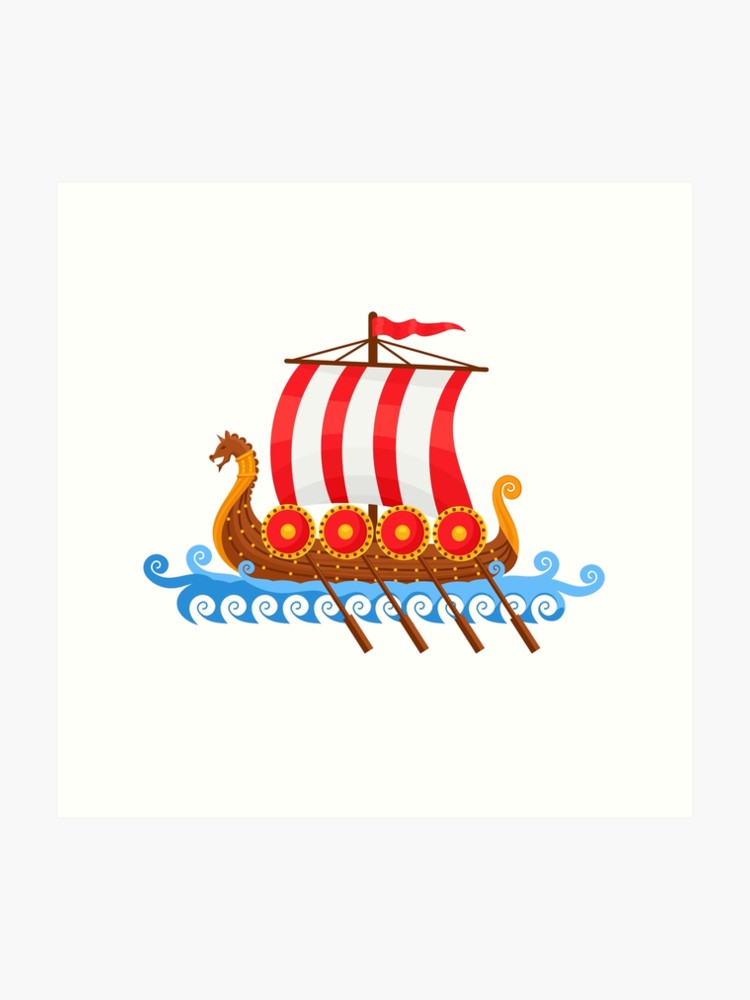750x1000 Cartoon Viking Ship Vector Illustration Art Print