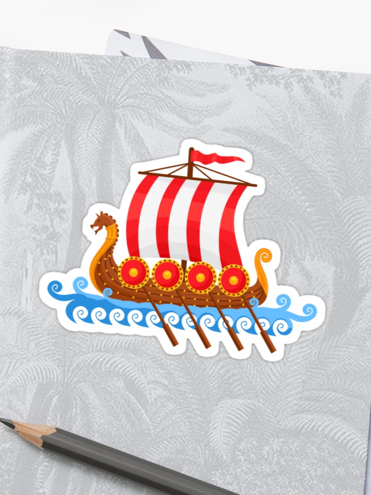 750x1000 Cartoon Viking Ship Vector Illustration Sticker