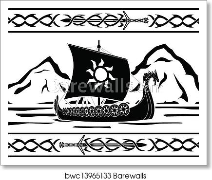 435x370 Stencil Of Viking Ship, Art Print Barewalls Posters Prints