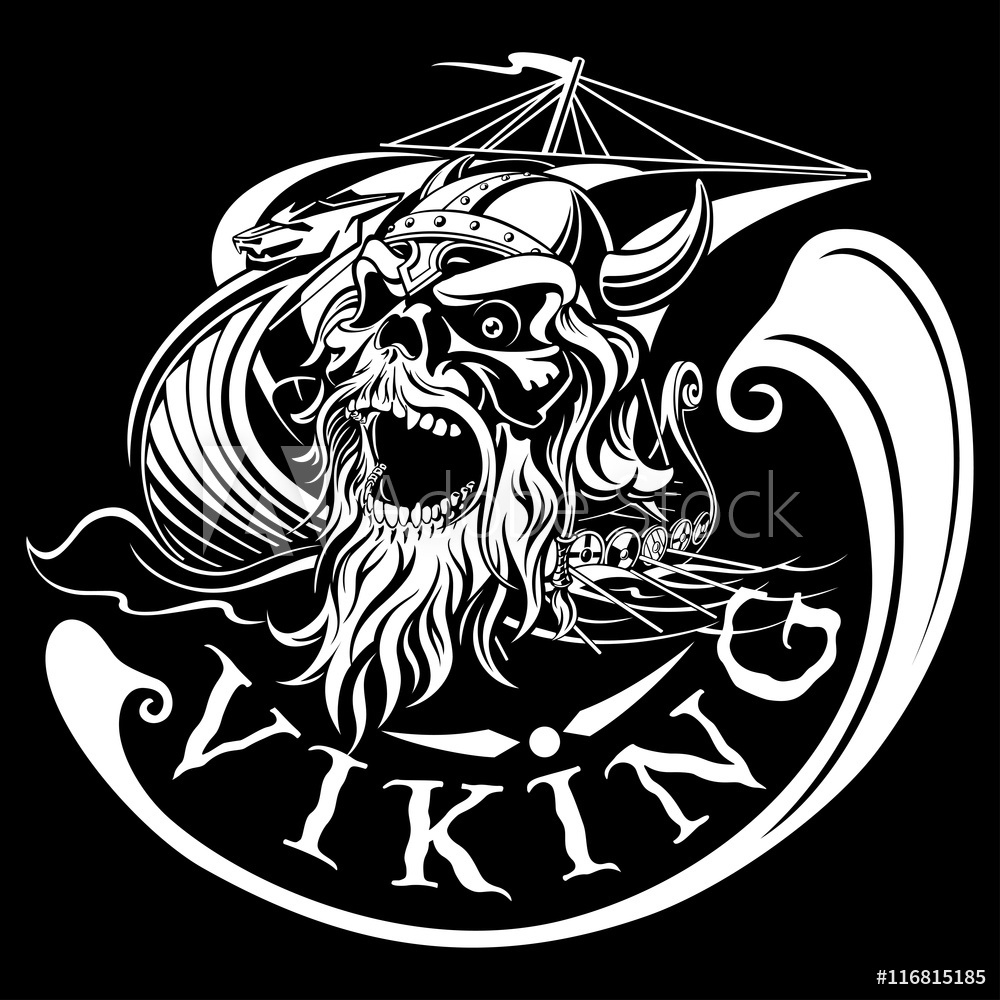 1000x1000 Fotografie, Obraz Viking Skull On A Background Of Drakkar, Warship