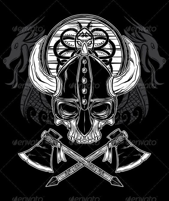 564x669 Vector Hand Drawn Viking Skull, Axe, And Shield