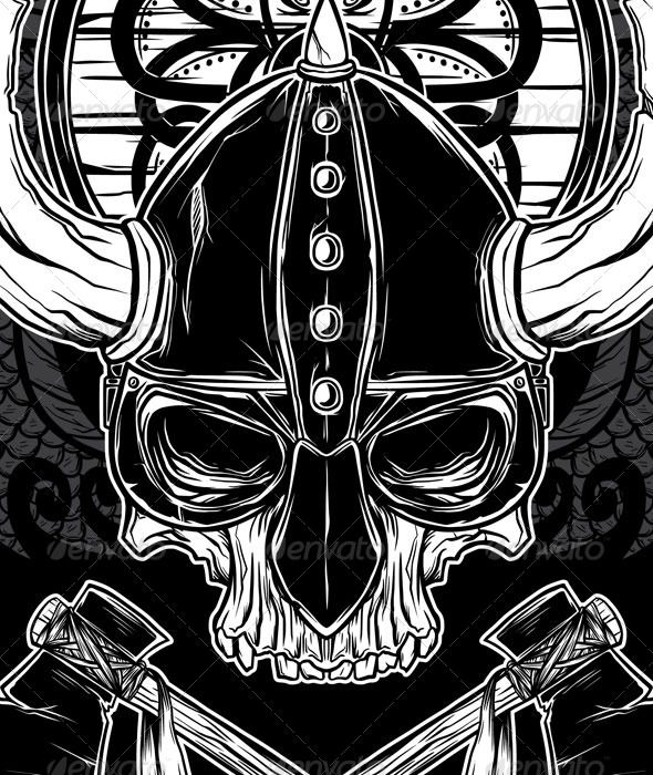 590x700 Vector Hand Drawn Viking Skull, Axe, And Shield Tattoo Vector