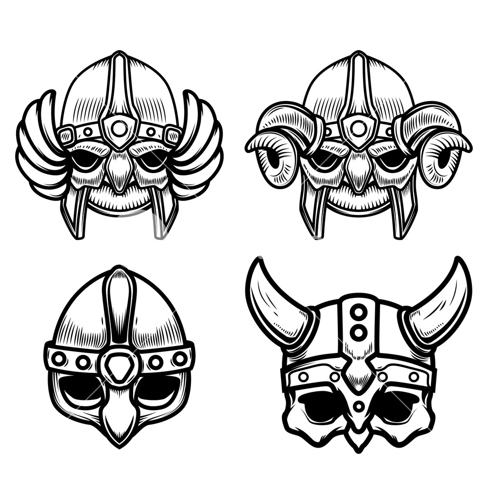 1000x1000 Set Of Viking Helmets Isolated On White Background Design Element