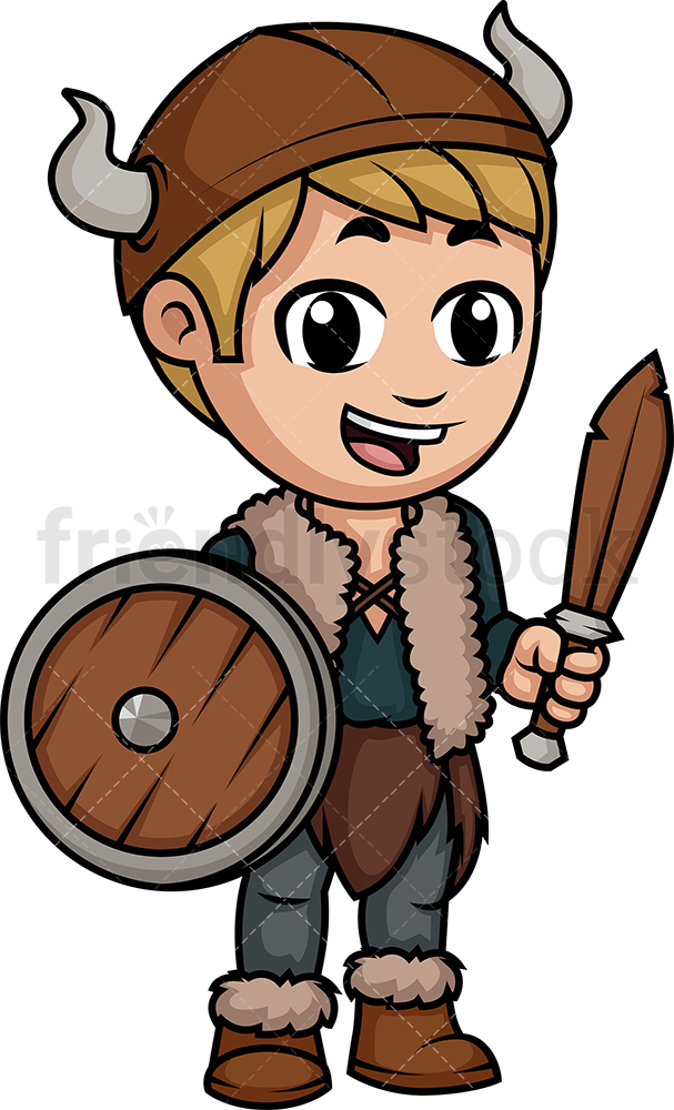 607x1000 Little Boy Viking Cartoon Vector Clipart