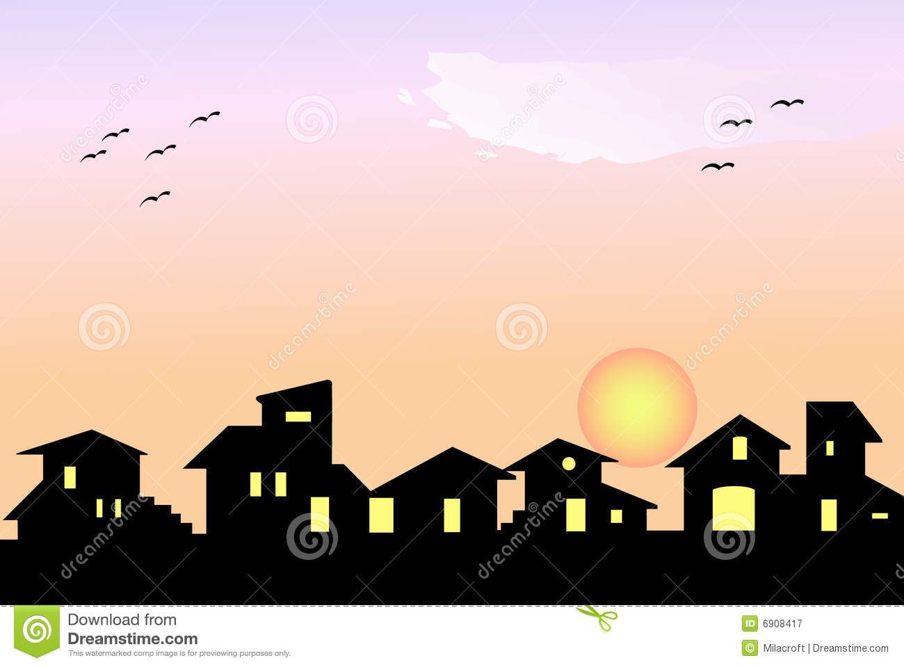 1300x959 Row Of Houses Silhouette Little Village Silhouette Royalty Free