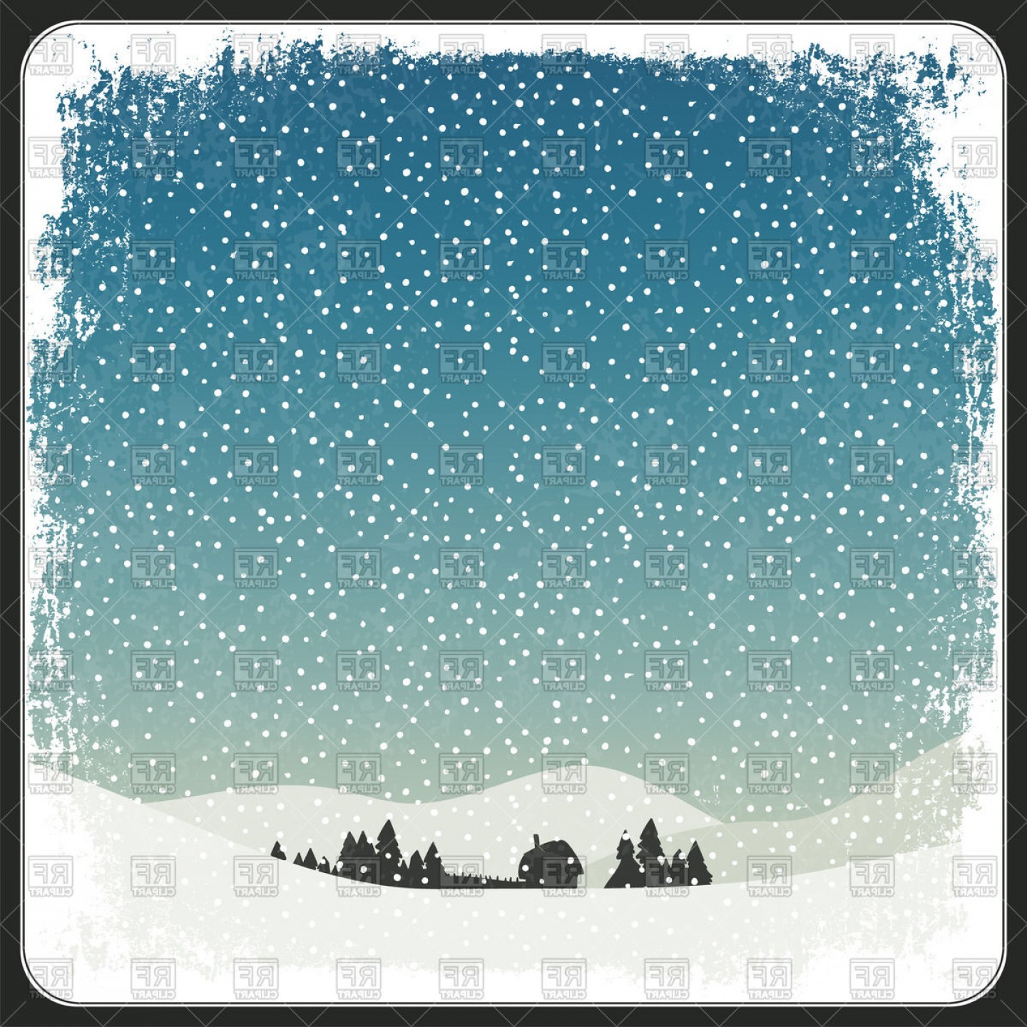 1440x1440 Snowy Winter Landscape With Drifts And Silhouette Of Village
