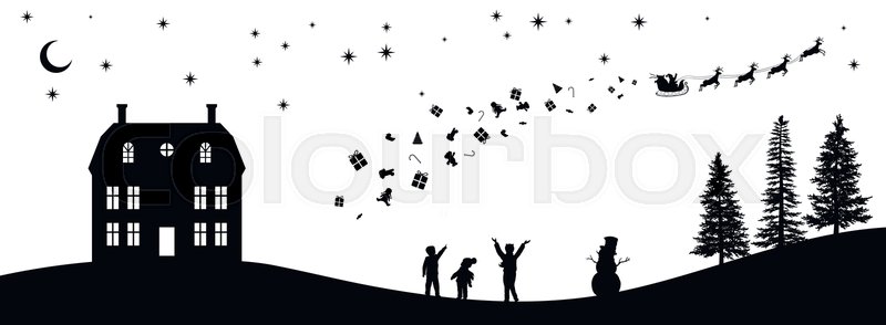 800x294 Black Christmas Panorama Silhouettes Stock Vector Colourbox