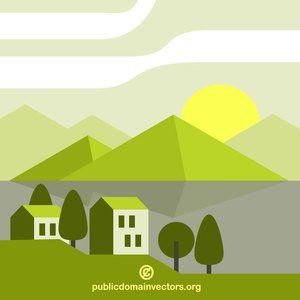 300x300 Natural Landscape And A Village Vector Illustration