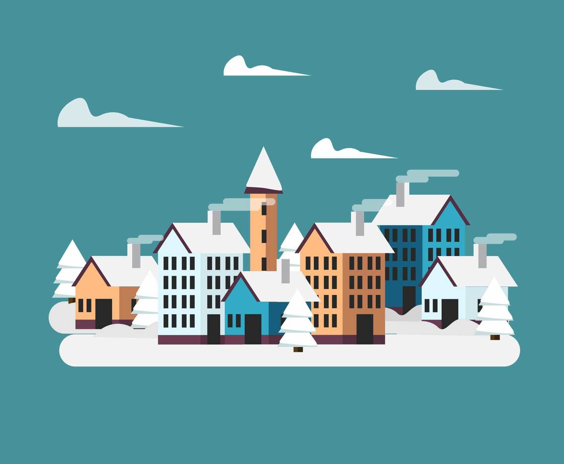 1136x936 Quiet Winter Village Vector Vector Art Graphics
