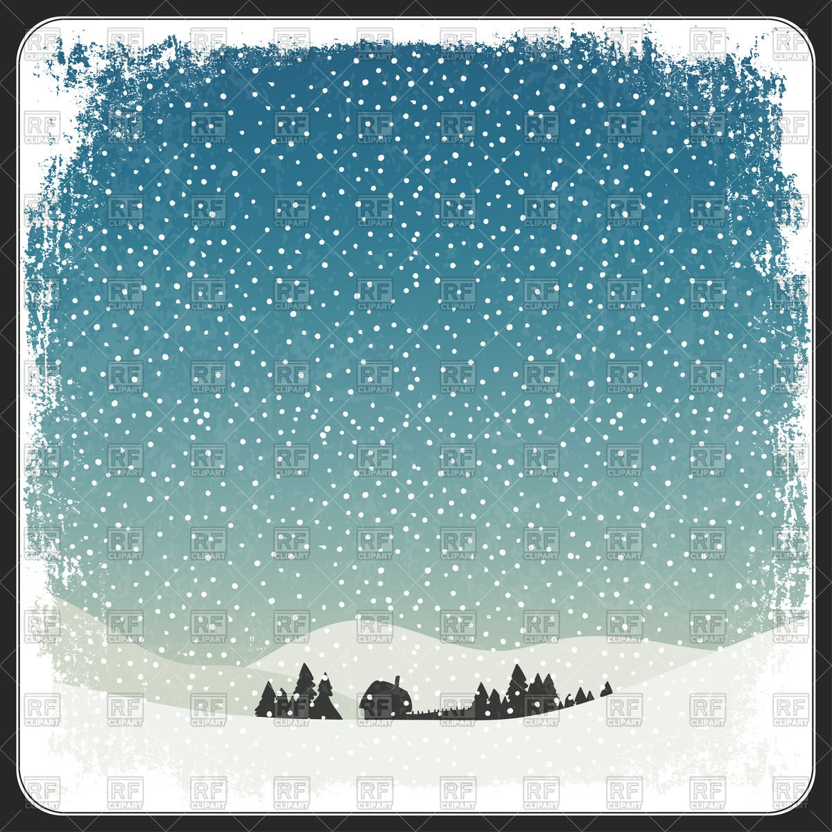 1200x1200 Snowy Winter Landscape With Drifts And Silhouette Of Village