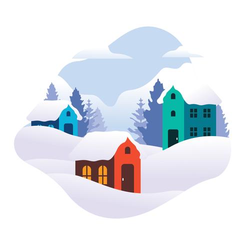 490x490 Winter Village Vector Illustration
