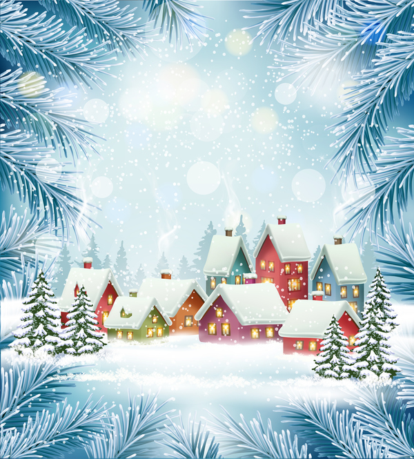 600x665 Christmas Background With Winter Village Vector Material Free Download