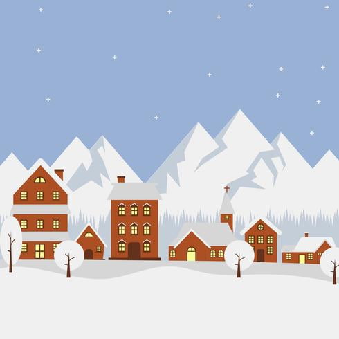 490x490 Flat Winter Village Vector Illustration Free