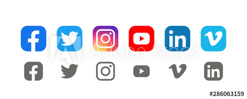 500x200 Collection Of Popular Social Media Logo Facebook, Twitter