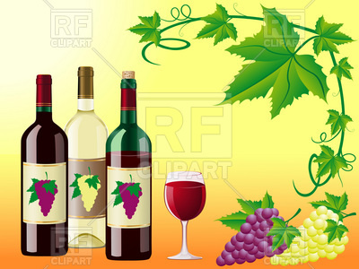 400x300 Wine Bottels, Bunch Of Grapes And Vine Frame Vector Image Of Food