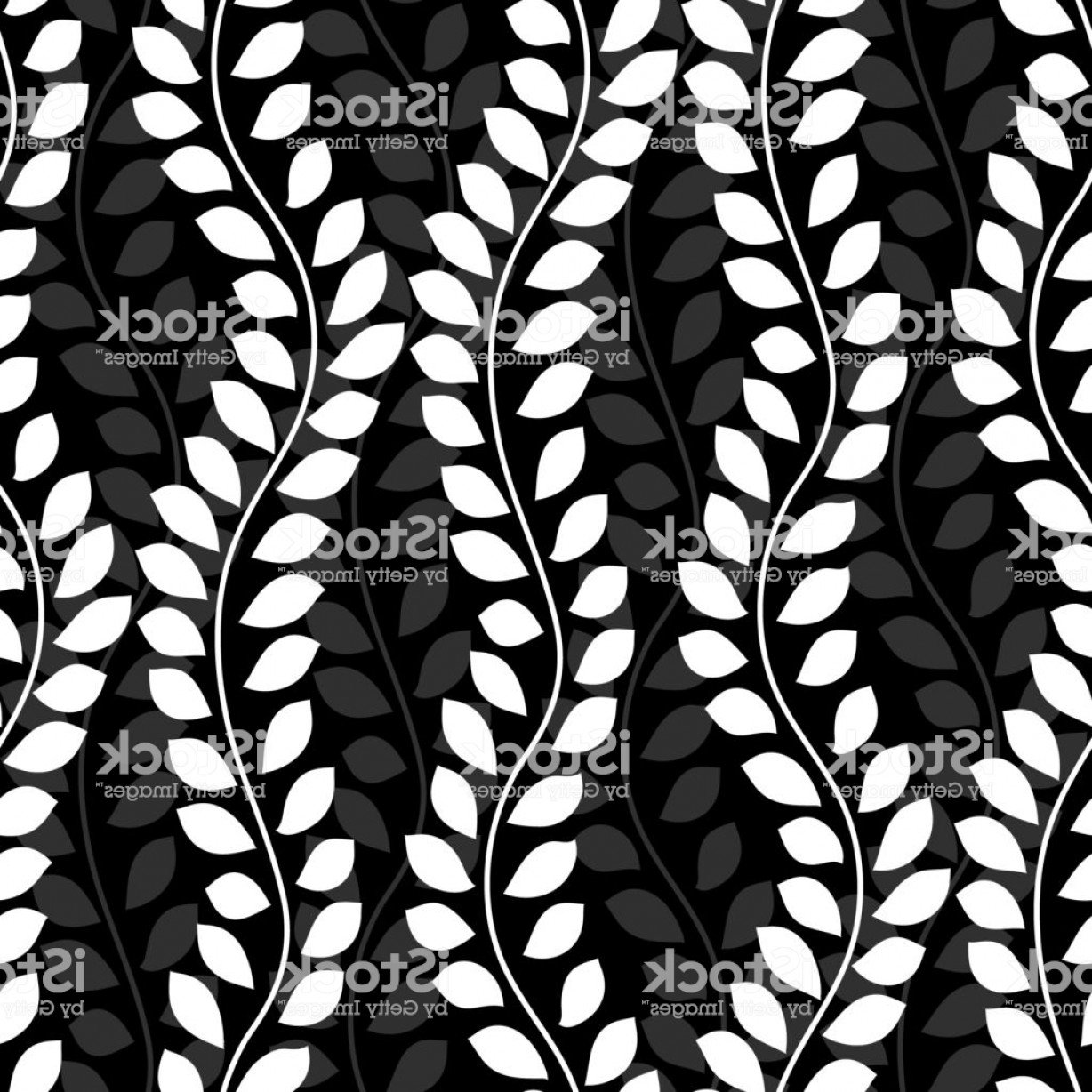 Black And White Wavy Ivy Vines Leaves Vertical Seamless Pattern 1228x1228 Black And White Wavy Ivy Vines Leaves Vertical Seamless Pattern