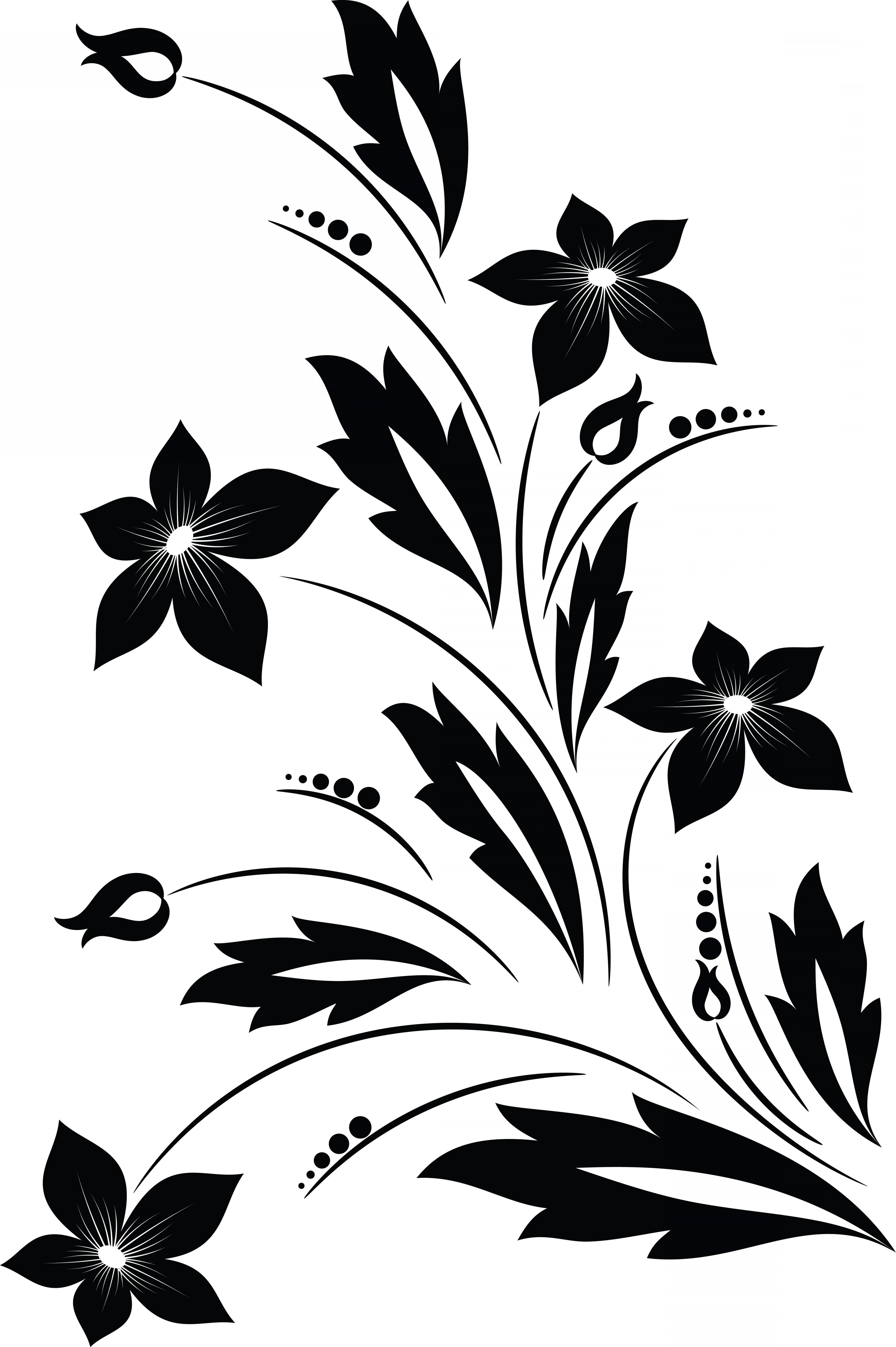 4800x7214 Free Clipart Of A Black And White Floral Vine Design Element