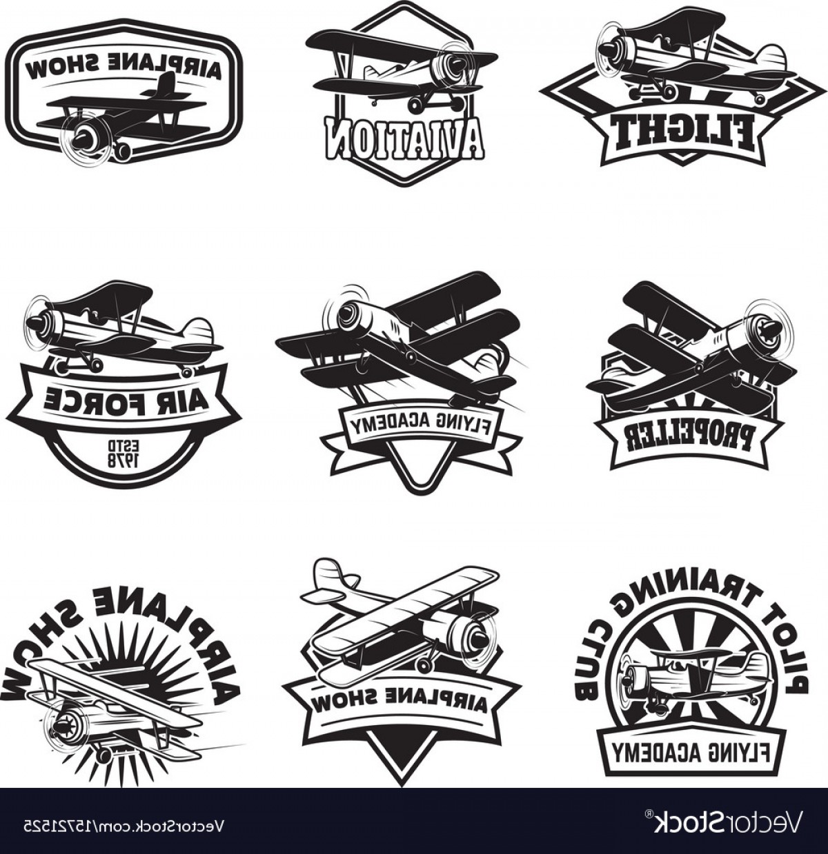Set Of Flying Academy Emblems Vintage Airplanes Vector Studiogrfx 1200x1239 Set Of Flying Academy Emblems Vintage Airplanes Vector Studiogrfx