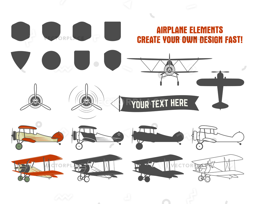 1000x800 Vintage Airplane Symbols Biplane Graphic Labels Vector