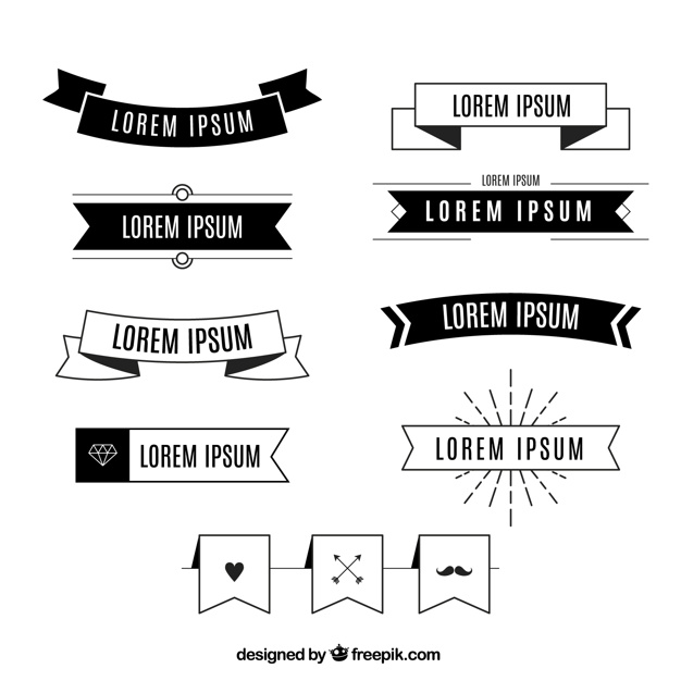 Pack Of Vintage Black And White Ribbons Vector Free Download 626x626 Pack Of Vintage Black And White Ribbons Vector Free Download