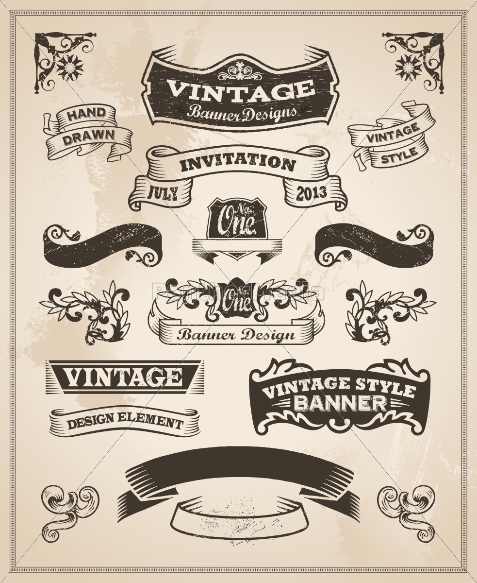 983x1200 Retro Vintage Banner And Ribbon Set
